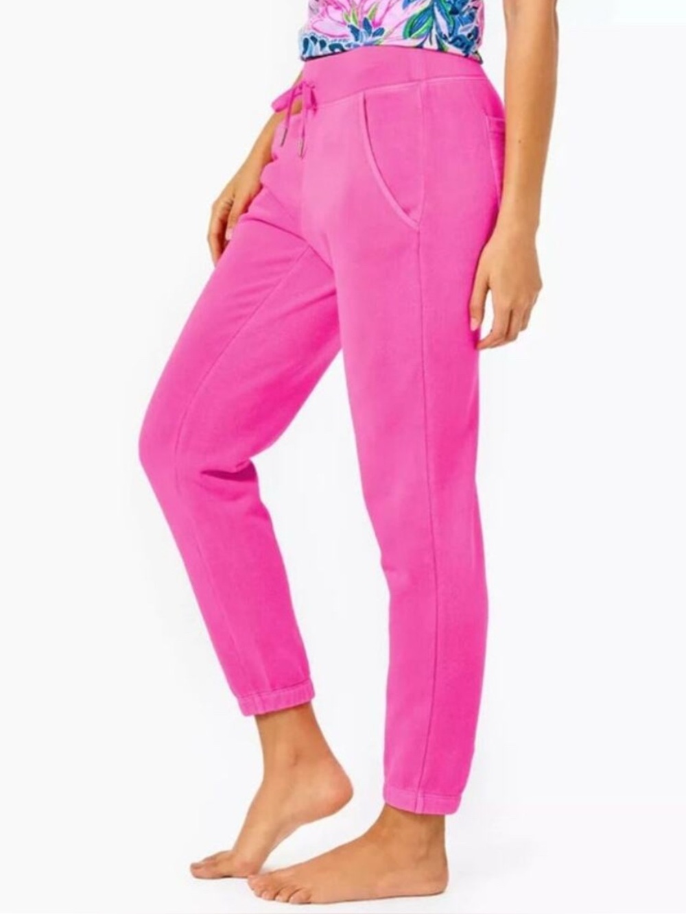 Lilly Pulitzer Mallie Velour Pants Pink Palms Size XL NWT Retail $98